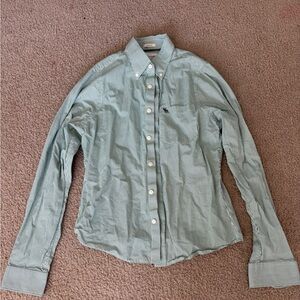 Abercrombie & Fitch Men's Light Green Striped Shirt Button Down